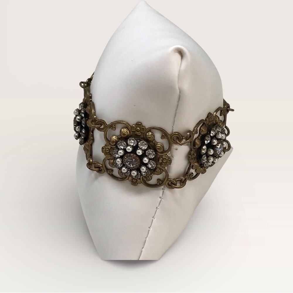 Liz Palacios Swarovski Crystal Gold-tone Bracelet with Faux Pearls